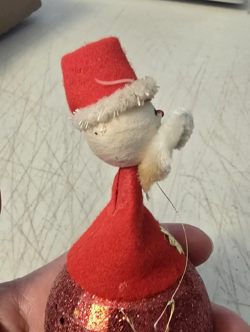 Vintage Christmas Ornament  Santa Clause with a Spun Cotton Head Handmade READ